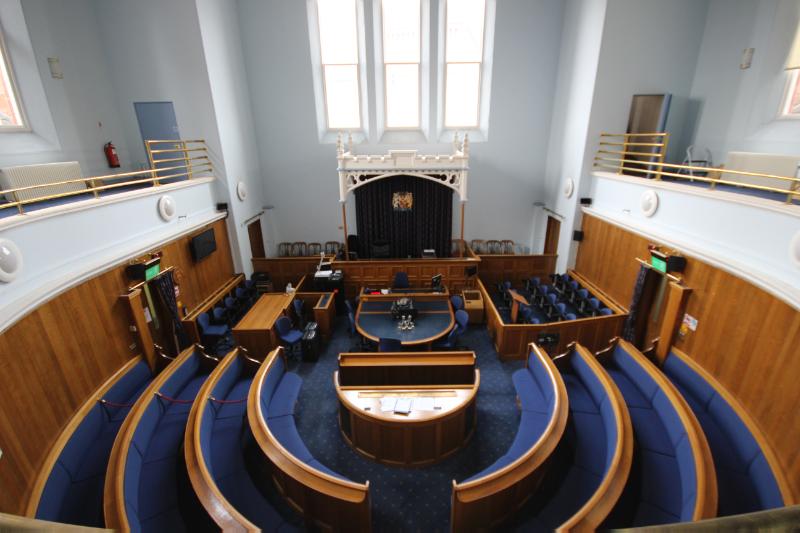 Interior of courtroom one, Inverness Sheriff Court and Justice of the Peace Court.