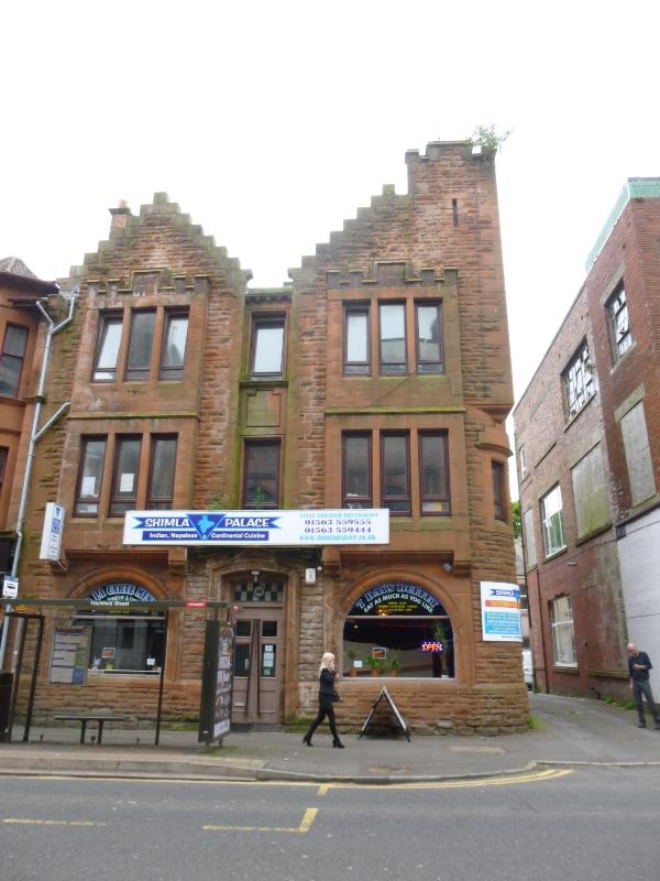 43 Titchfield Street, Kilmarnock, street elevation, looking west towards building, on a dull day with cloudy sky