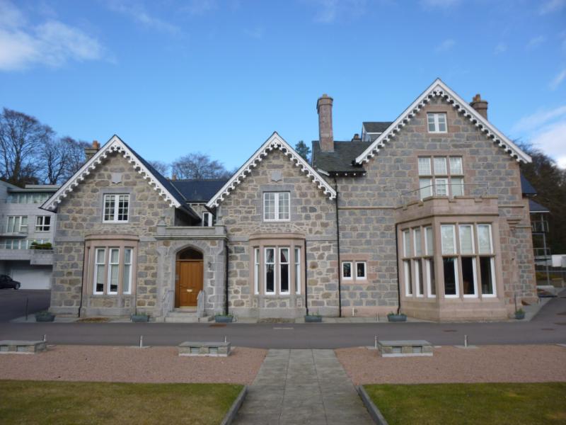 Wellwood, North Deeside Road, Cults, south elevation during daytime on a clear day with blue sky.  