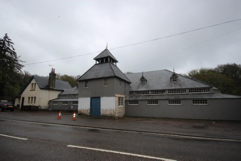 Former Drill Hall and Drill Hall House, Golspie, principal elevation, looking southeast, during daytime on an overcast day.