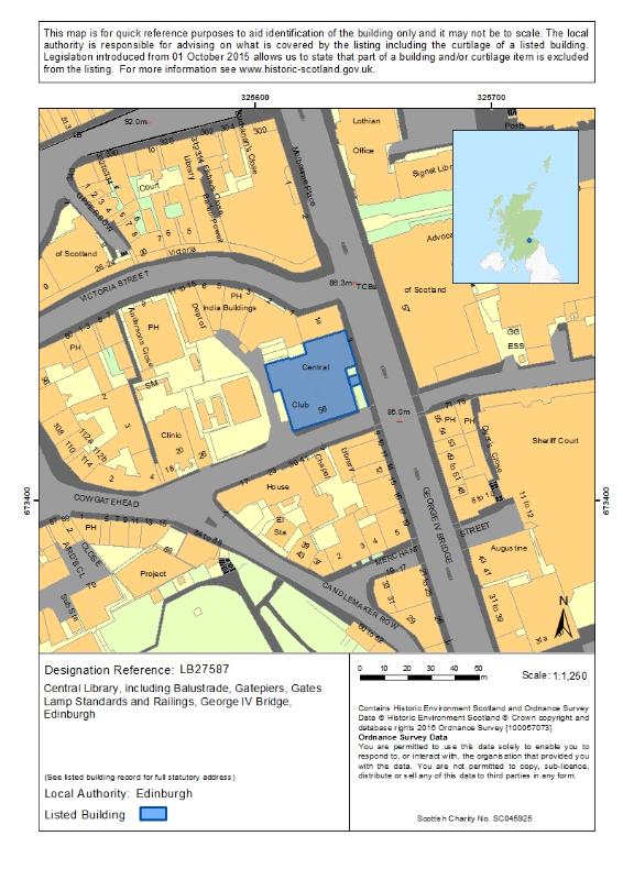 Map of Central Library, Including Balustrade, Gates, Gatepiers And Lamp Standards, George Iv Bridge, Edinburgh