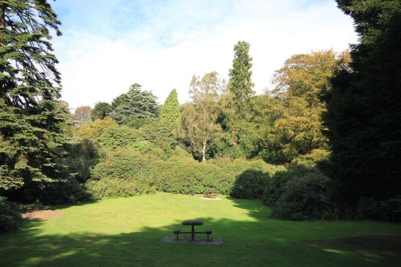 Ornamental Woodland Gardens, looking north during daytime with cloudy sky