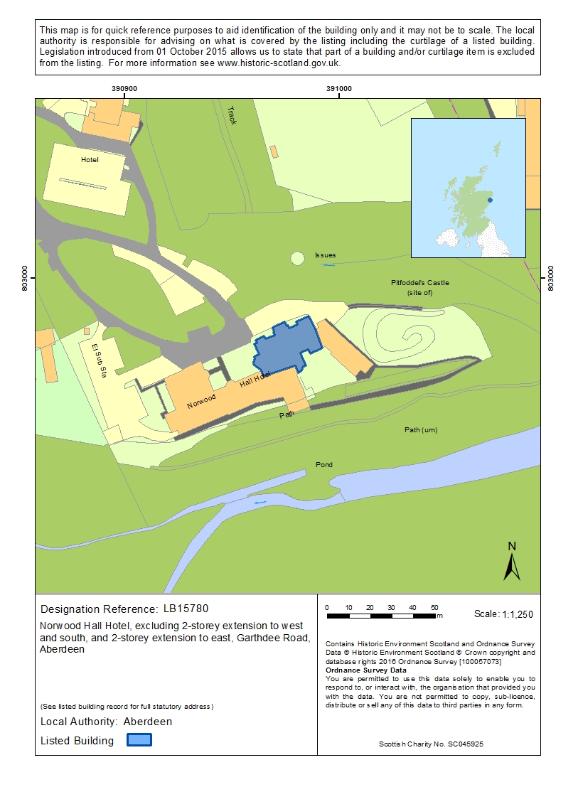Map of Norwood Hall Hotel, excluding 2-storey extension to west and south, and 2-storey extension to east, Garthdee Road, Aberdeen