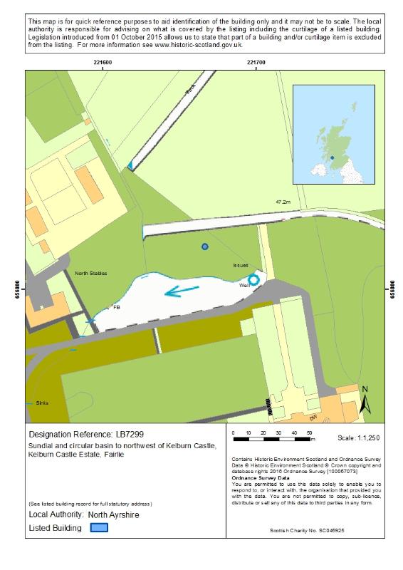 Map of Sundial and circular basin to northwest of Kelburn Castle, Kelburn Castle Estate, Fairlie