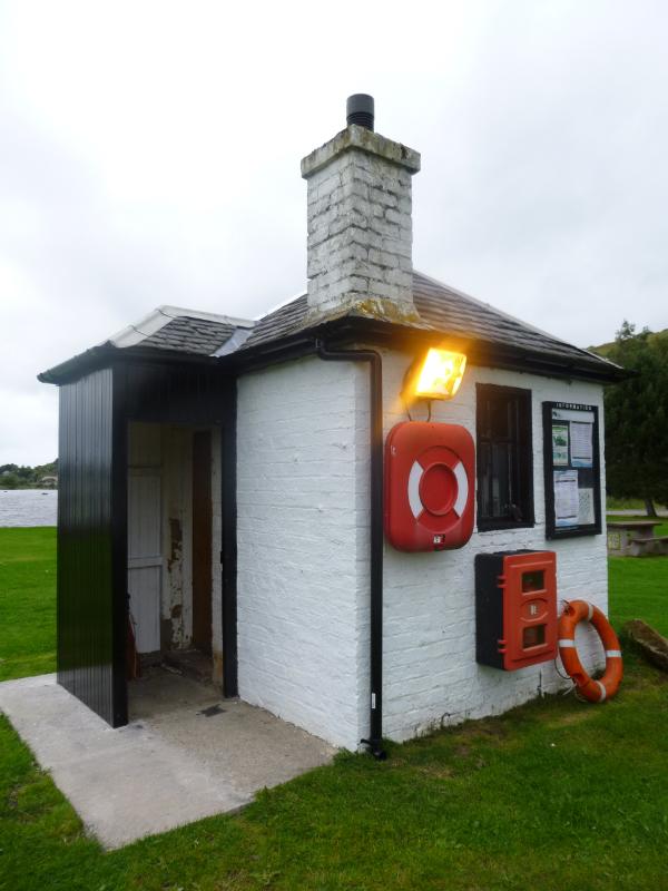 Lock Keeper’s Bothy at Bowling Harbour, Forth and Clyde Canal, east elevation, looking west., during daytime on a cloudy day.