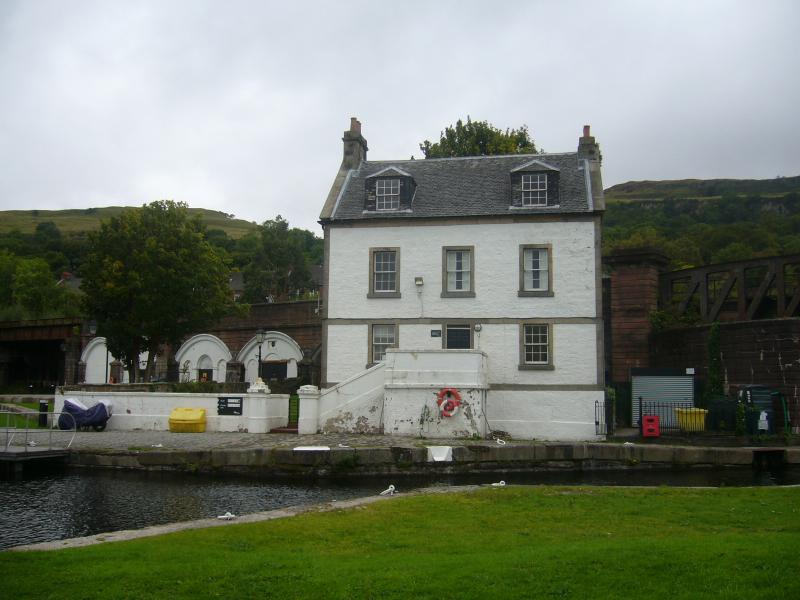 Customs House and Store at Bowling, Forth and Clyde Canal, canal side elevation, looking north, during daytime on a sunny day