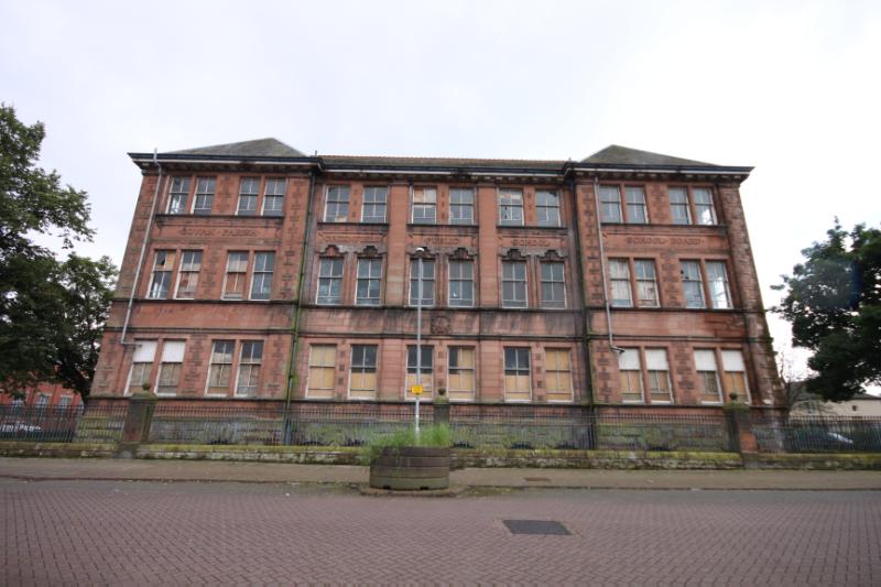 Greenfield Primary School and Swimming Baths, principal elevation, looking south, during day time, on a cloudy day
