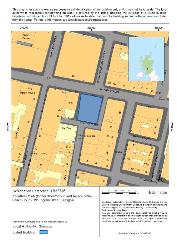 Map of Corinthian Club (former Sheriff Court and Justice of the Peace Court), 191 Ingram Street, Glasgow
