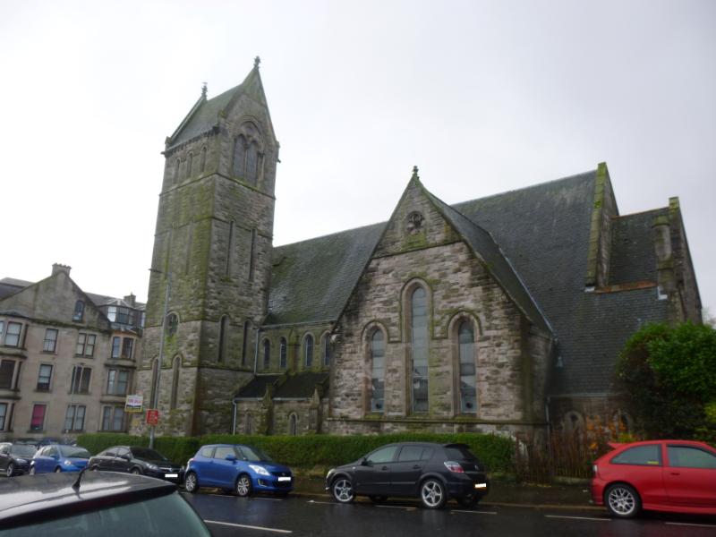 Greenock Elim Church, Kelly Street, northeast elevation during daytime with cloudy sky.