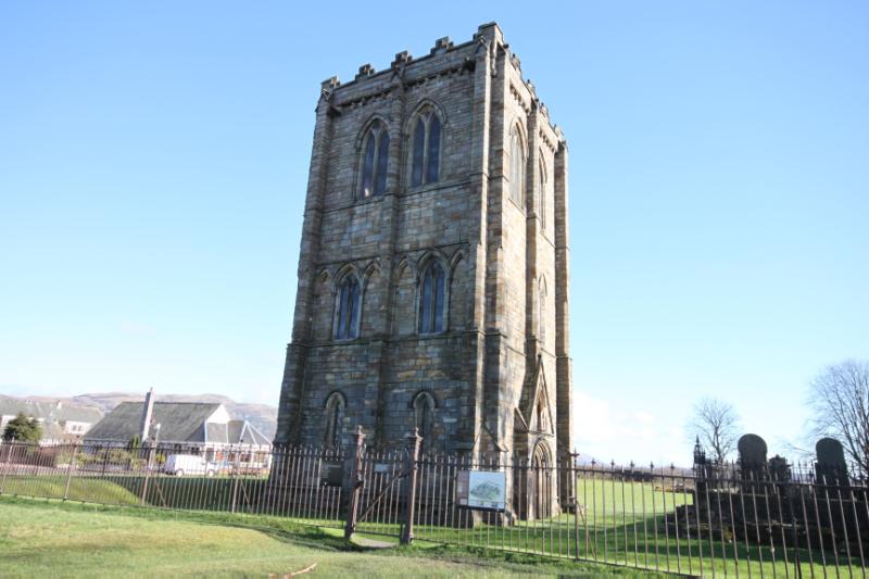 Bell Tower, Cambuskenneth Abbey looking north-west, during daytime with blue sky