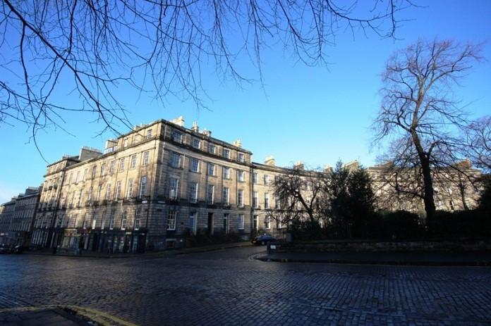 Southwest view, 1-19 (Inclusive Numbers) Heriot Row, and 2 Dundas Street, and 1, 1A, 1B and 1C Howe Street, Including Railings and Lamps with Nos 5, 6, 7, 8, 8B, 9, 9B, 11, 11A, 11B, 12, 18, 22, 26 and 27 Northumberland Street South West Lane, Edinburgh