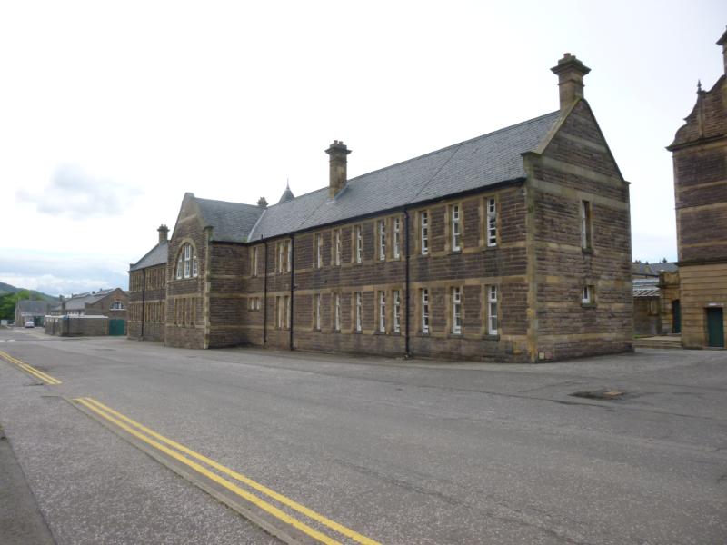 Former Band Block, Redford cavalry barracks, Colinton Road, Edinburgh, southeast elevation, during daytime on dull day with grey sky.  