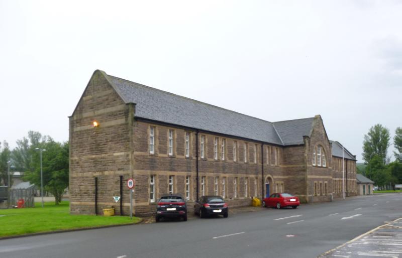 Former band block, Redford infantry barracks, Colinton Road, Edinburgh, northwest elevation, during daytime on dull day with grey sky.  