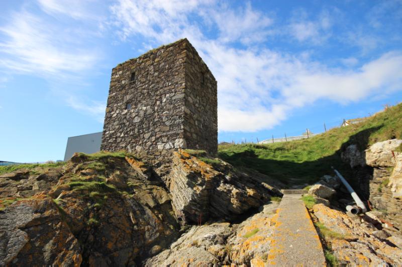 Wine Tower, looking southwest, during daytime, on a clear day with blue sky.