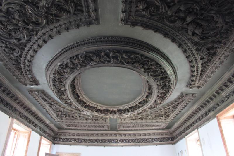 Bannockburn House, detail of hall ceiling showing oval panel and high relief ornamentation