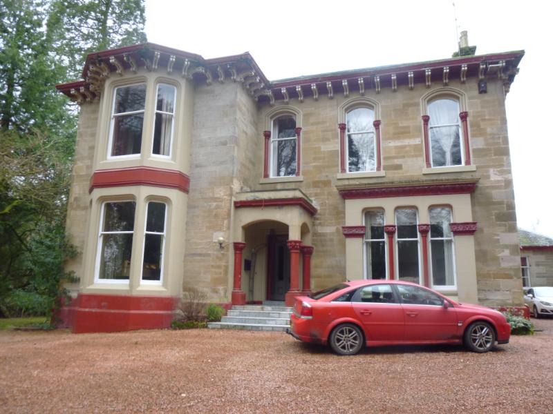 Doggartland House, Dalry, entrance elevation to east during daytime on dull day.