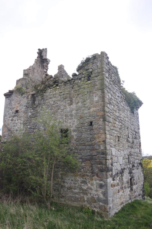 Piteadie Castle, looking south, during daytime with cloudy sky