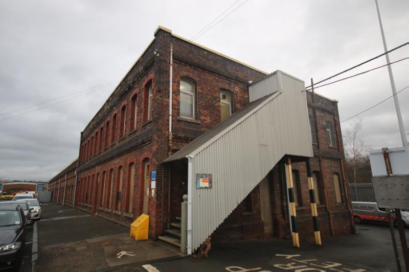 Workshops, Provan, looking northeast, during daytime, on a cloudy day.