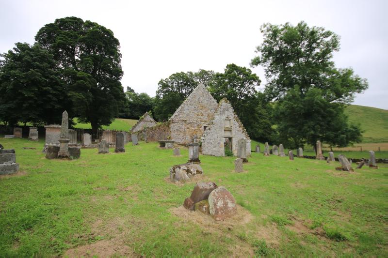 Newlands Church, view across graveyard to church, looking east southeast, during daytime, on a dry day with grey sky.