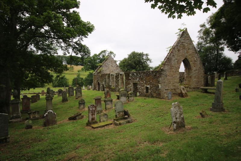 Newlands Church, view across graveyard to church, looking west northwest, during daytime, on a dry day with grey sky.