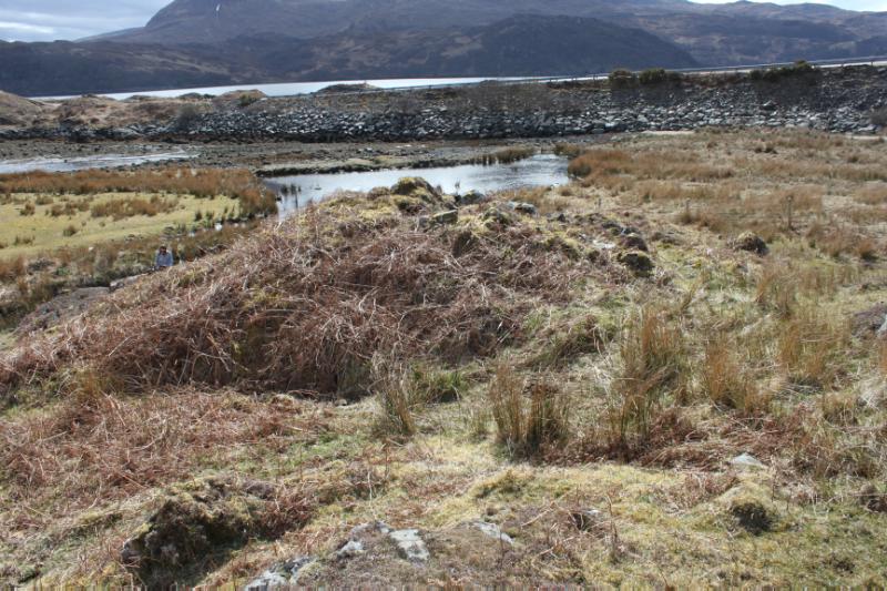 Kylestrome, cairn130m SW of, looking southwest during daytime, on clear day with blue sky.