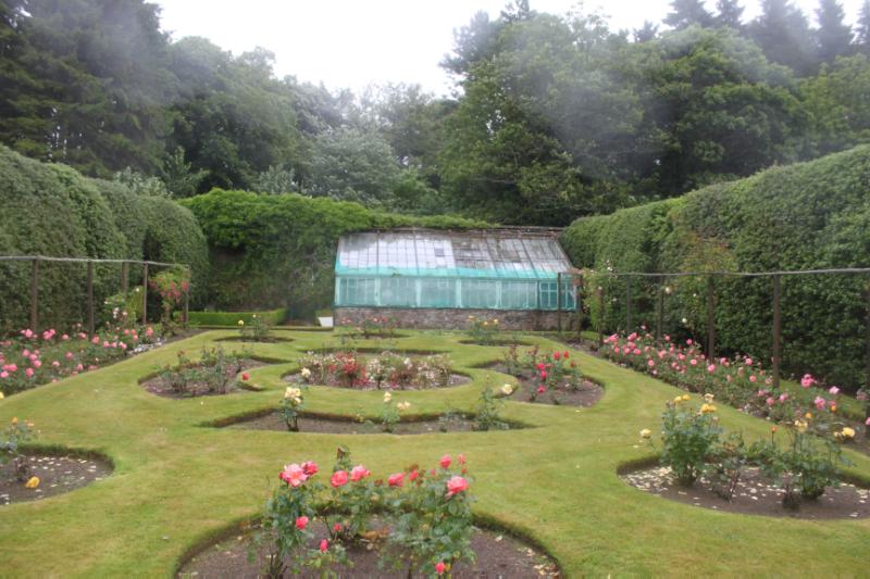 Planting and greenhouse in walled garden of Pittodrie House.