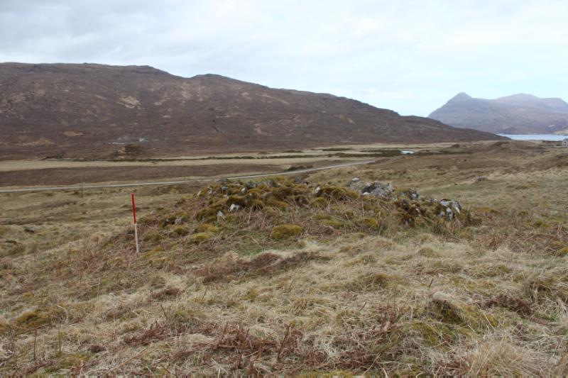 Creag Sron Chrubaidh, cairn, looking northwest, during daytime, on clear day with cloudy sky.