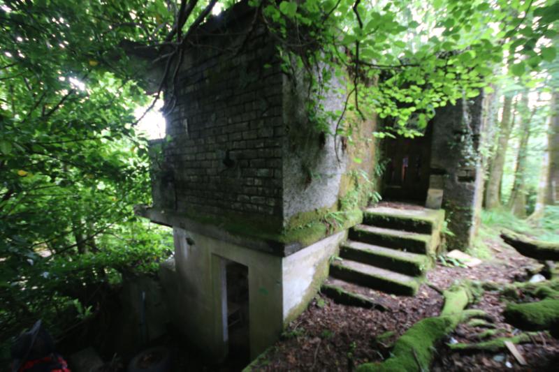 Ardhallow battery and defences, view of battery observation post looking southwest, during daytime, in a wooded area.