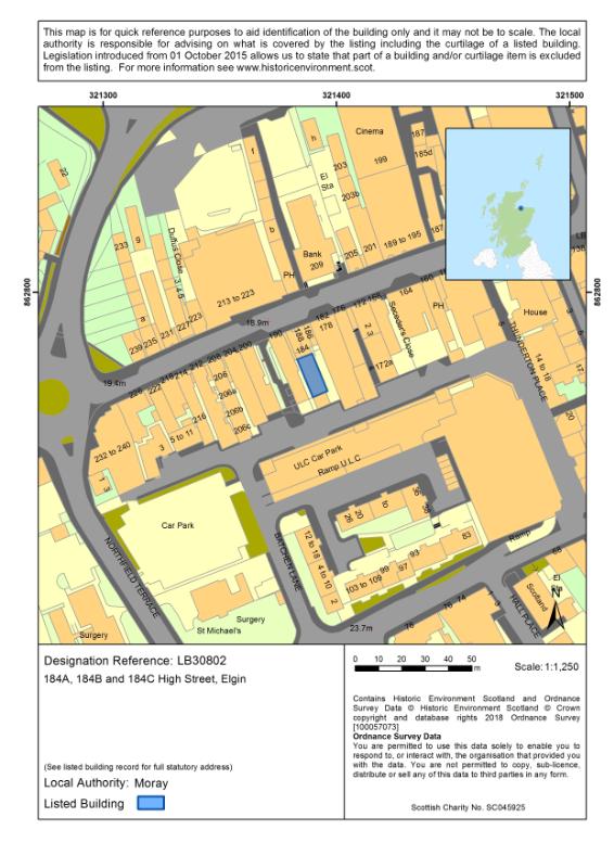 Map for 184 A B C High Street Elgin