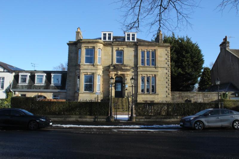 21 Victoria Place, principal elevation, looking northeast, during daytime, on a frosty day. 
