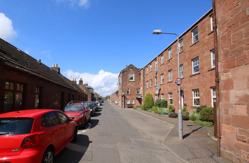 1-12 Thomson’s Mill, Skene Street, general view looking west, during daytime, on clear day with blue sky. 