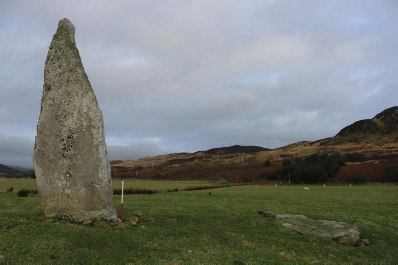 Standing stones at Druid Barn, view of stones, looking northeast, on a dry, cloudy day.