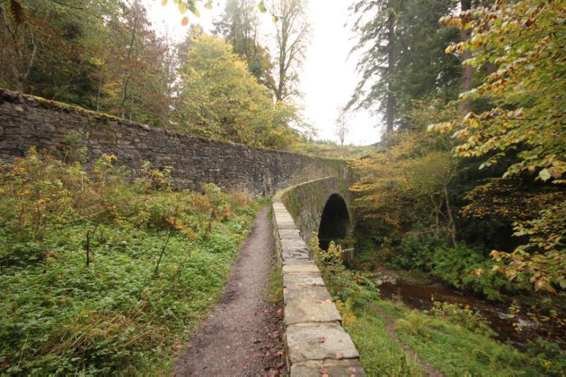 General view of Old Blair military road bridge looking north on an overcast day. 