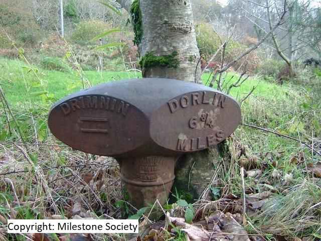 Milepost on Drimnin to Dorlin road, at NM 55659 53982, viewed from close proximity. 