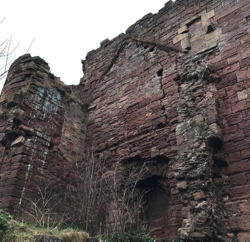 Macduff’s Castle, looking south at the southwest tower, stair tower and remains of conjoined buildings.
