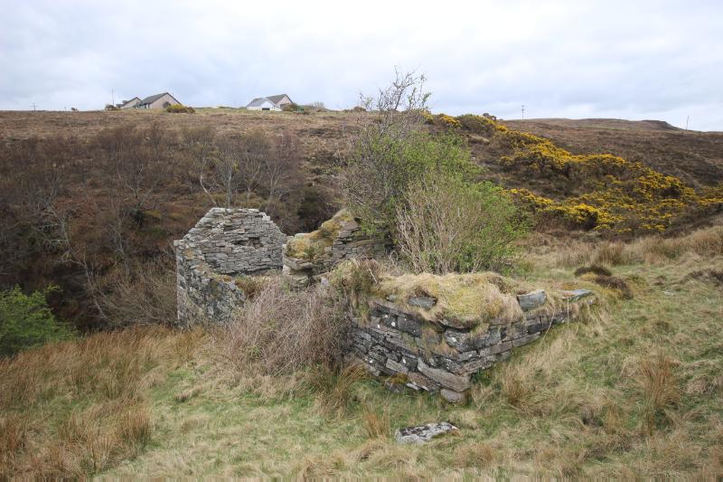Corn mill and lade, 50m ESE of Millbank, Talmine during daytime, with kiln chamber in foreground.