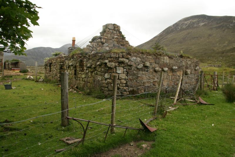 5 Luib, Isle of Skye, principal elevation and gable, looking east, on a cloudy day. 