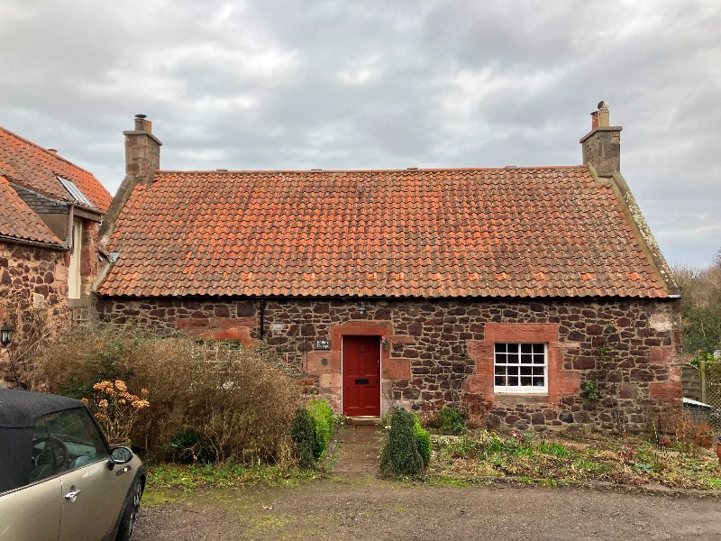 3 Mill Wynd, principal elevation, looking northeast, during daytime on an overcast day.