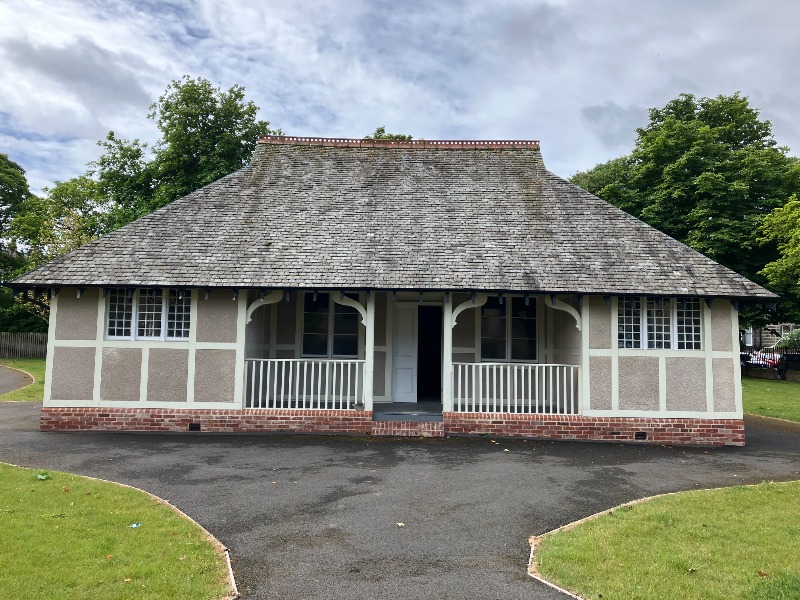 Former sports pavilion, 2 Pavilion Crescent, Mayfield, Edinburgh principal, during daytime, on overcast day. 