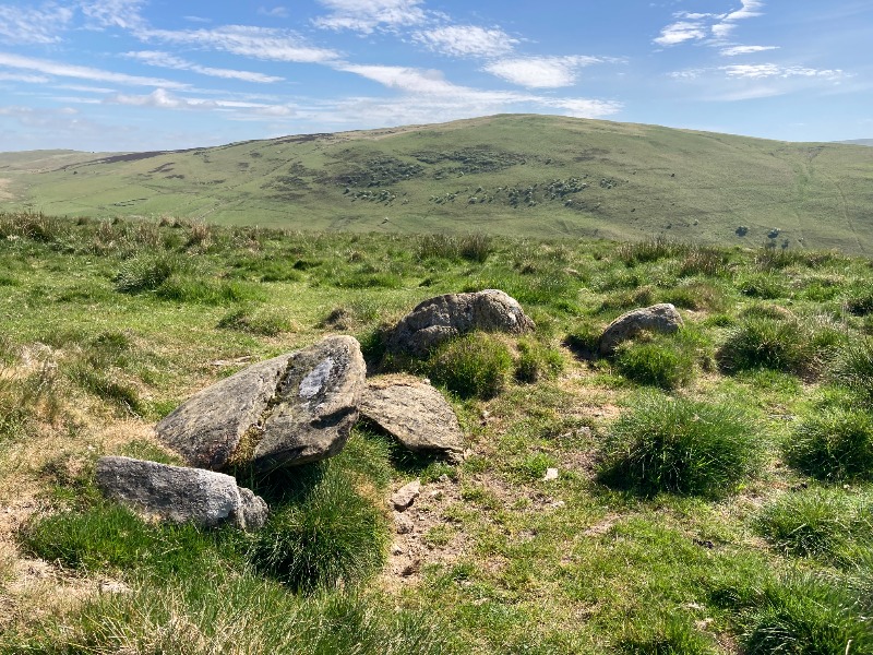 Burgh Hill stone circle, during daytime, on a clear day with blue sky.