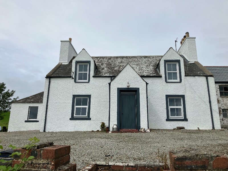 East Cairnweil farmhouse, principal elevation, looking west, during daytime, on overcast day